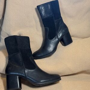Born Black Leather and Suede Ankle Boots